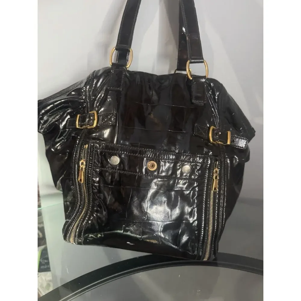 Yves Saint Laurent Rare Downtown Black Patent Leather Tote Bag Hand Bag - Picture 2 of 14